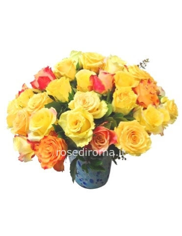 Bouquet Con 30 Rose (12 Arancio e 18 Gialle)