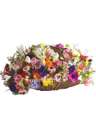 Cesto Coloratissimo Con Fiori Primaverili