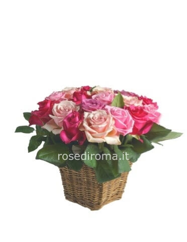 Cestino Di Rose Sui Toni Del Rosa (Piccolo, Medio, Grande)