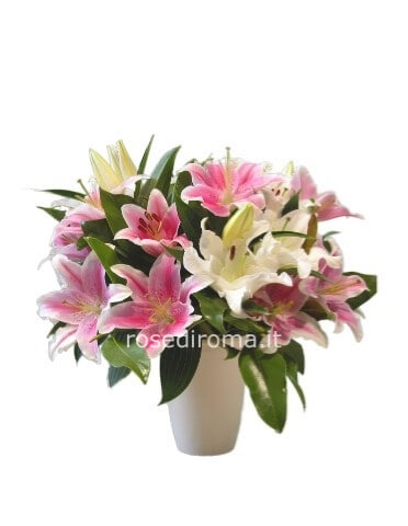 Mazzo Bianco E Rosa Con Lilium Assortiti
