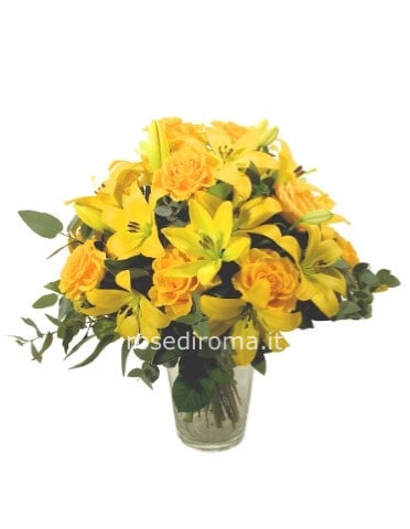 Mazzo Giallo Con Rose E Lilium