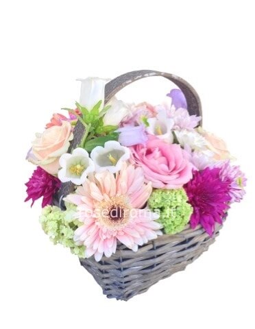 Cestino Con Fiori Assortiti