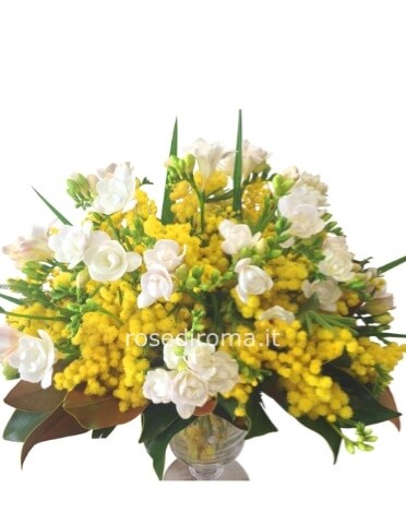 Bouquet piccolo di fresie e mimosa