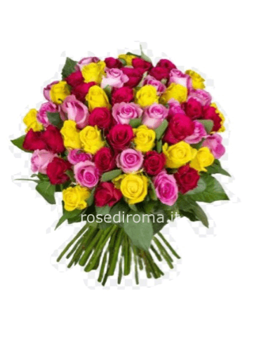 Bouquet rose gialle, rosa, rosse altezza 40/45 cm
